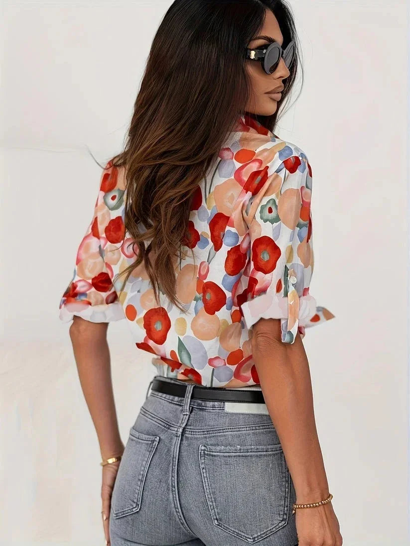 Blouse à manches longues imprimé floral pour femmes