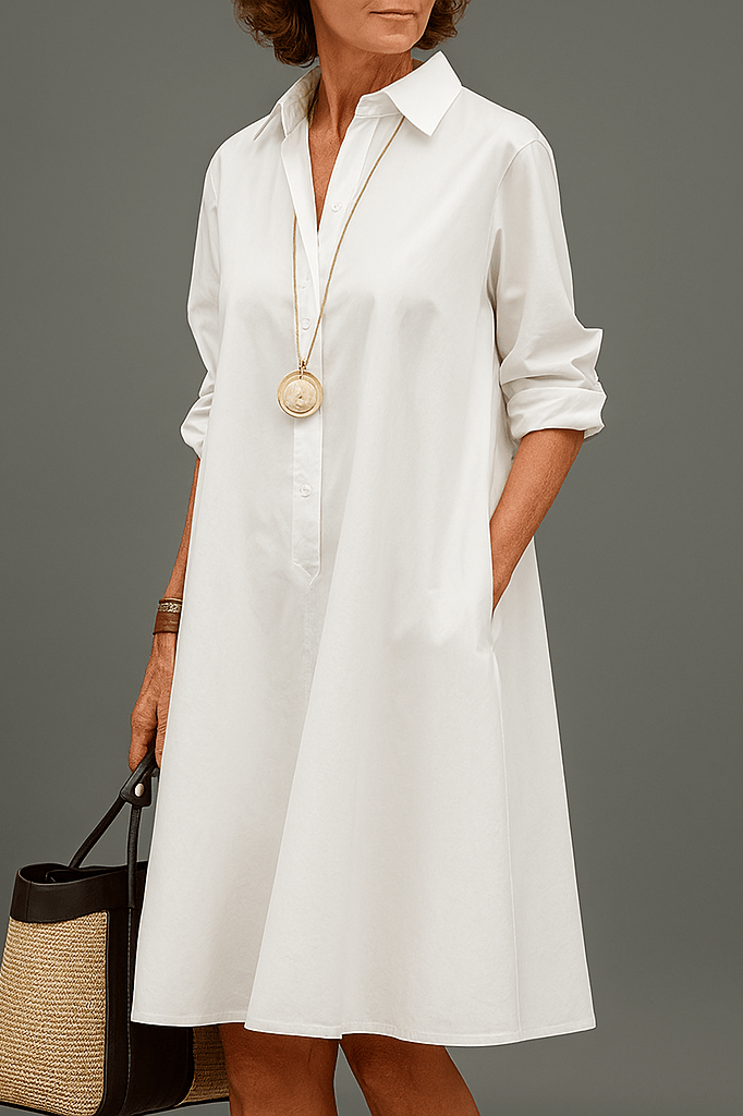 Women's Classic Button-Front A-Line Midi Dress