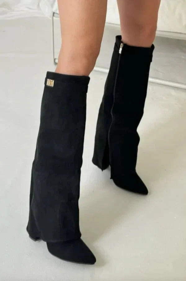 Women's Suede Knee-High Block Heel Boots