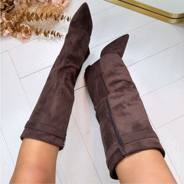 Women's Suede Knee-High Block Heel Boots