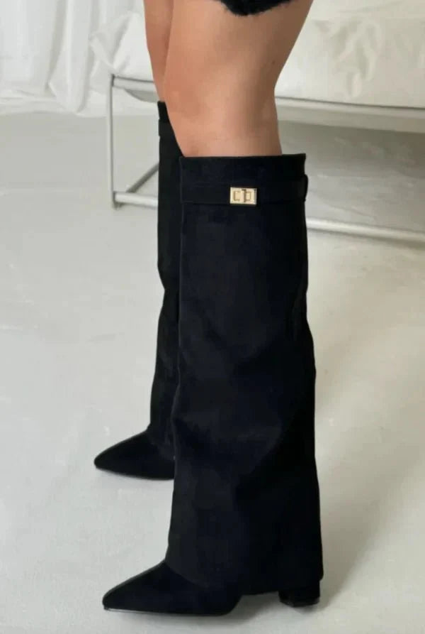Women's Suede Knee-High Block Heel Boots