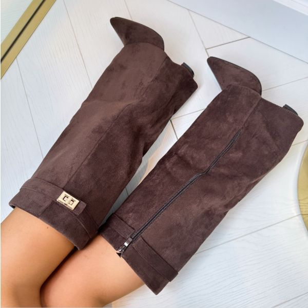 Women's Suede Knee-High Block Heel Boots