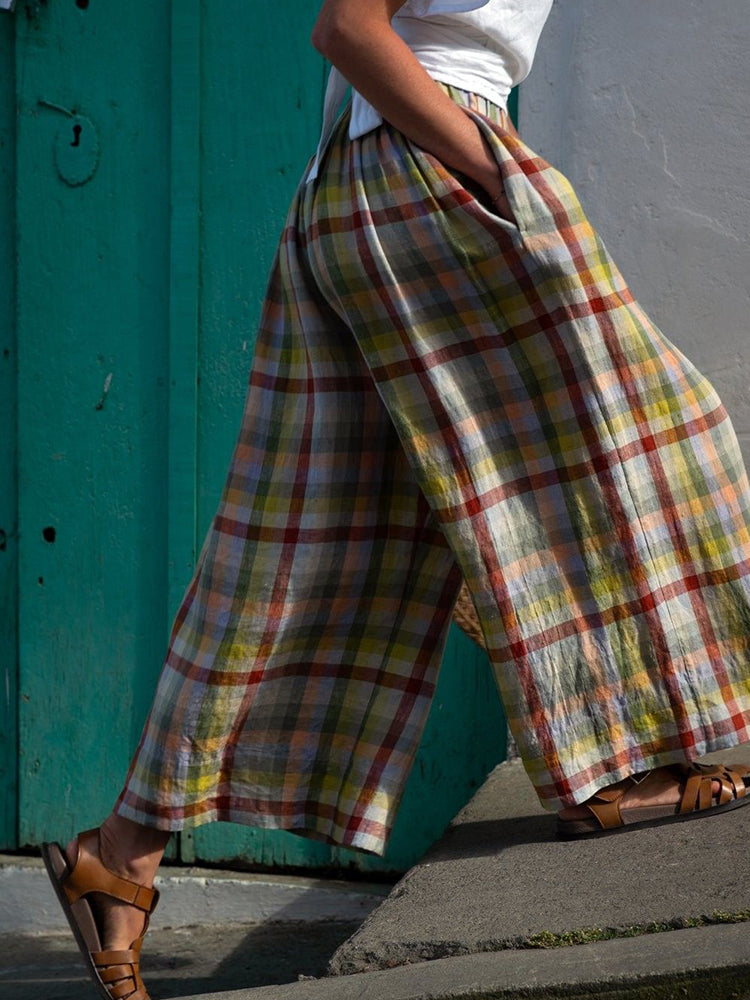 Women’s Wide-Leg Plaid Check Print Pants