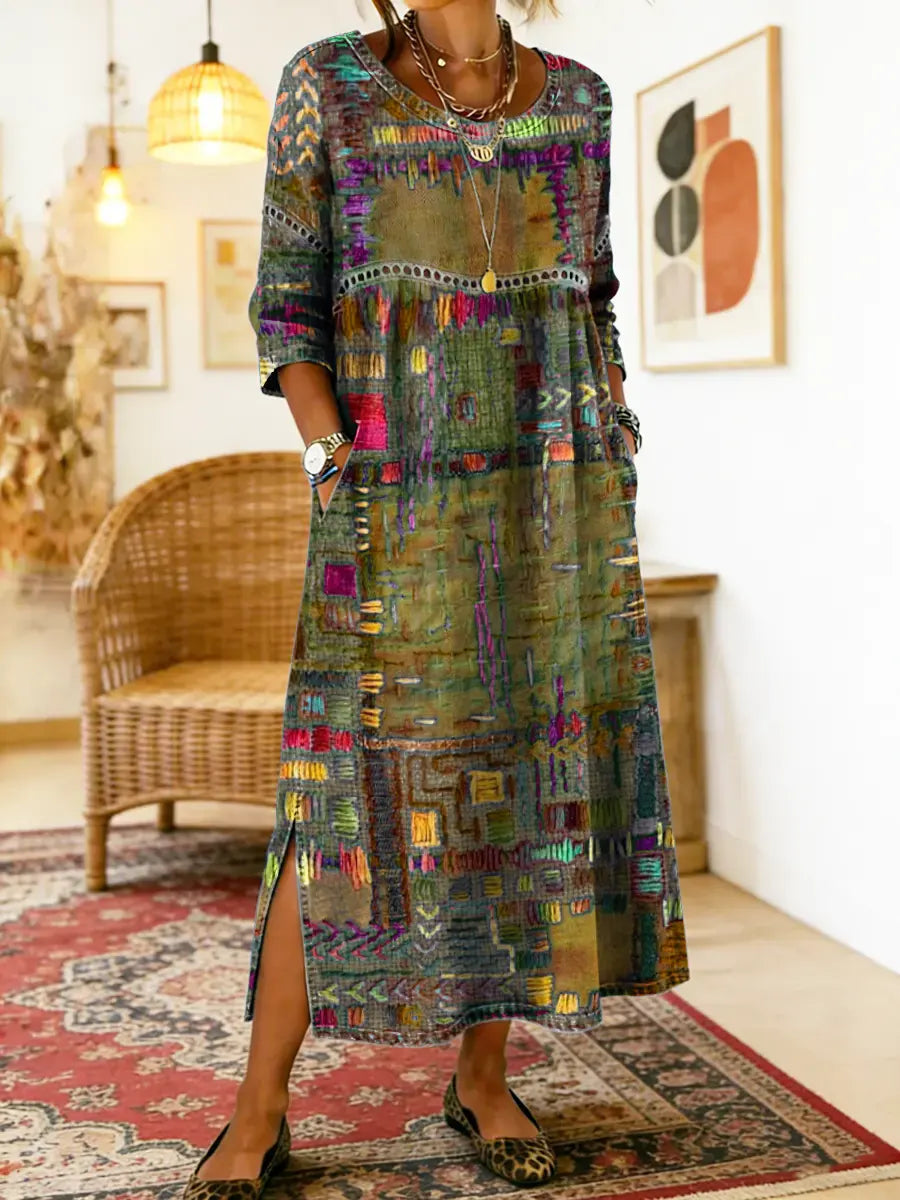 Robe midi bohème patchwork pour femme