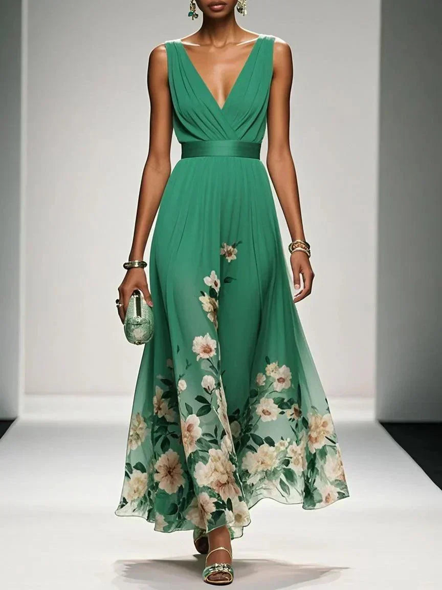 Robe midi fleurie à décolleté plongeant pour femmes