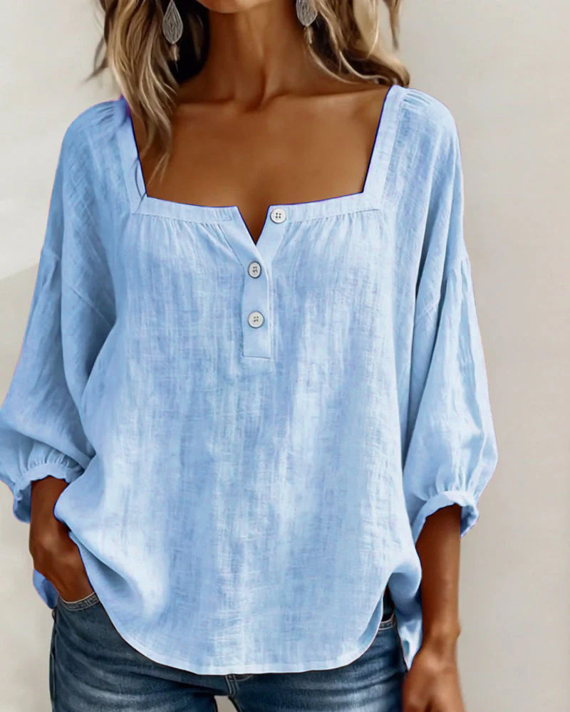 Blusa de mujer con escote cuadrado y mangas abullonadas