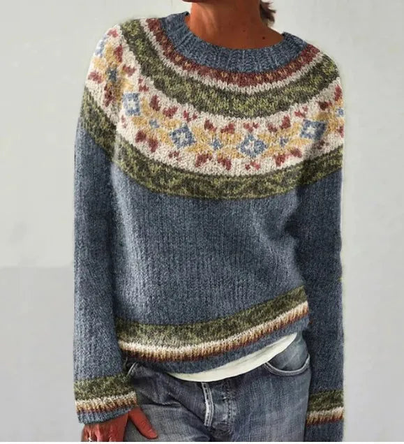 Γυναικείο πολύχρωμο πουλόβερ με πλέξη Fair Isle