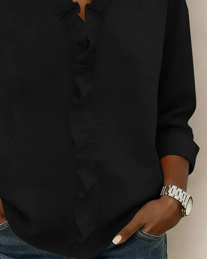 Women's Ruffled V-Neck Long Sleeve Blouse