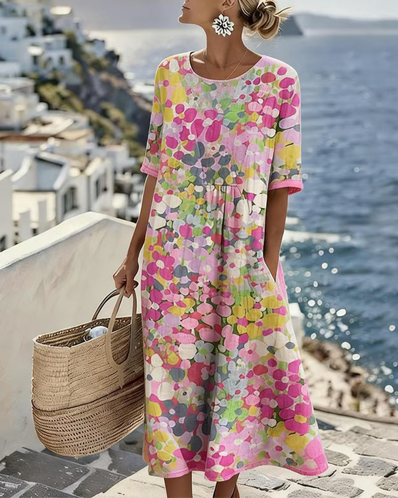 Abito midi da donna con stampa floreale astratta