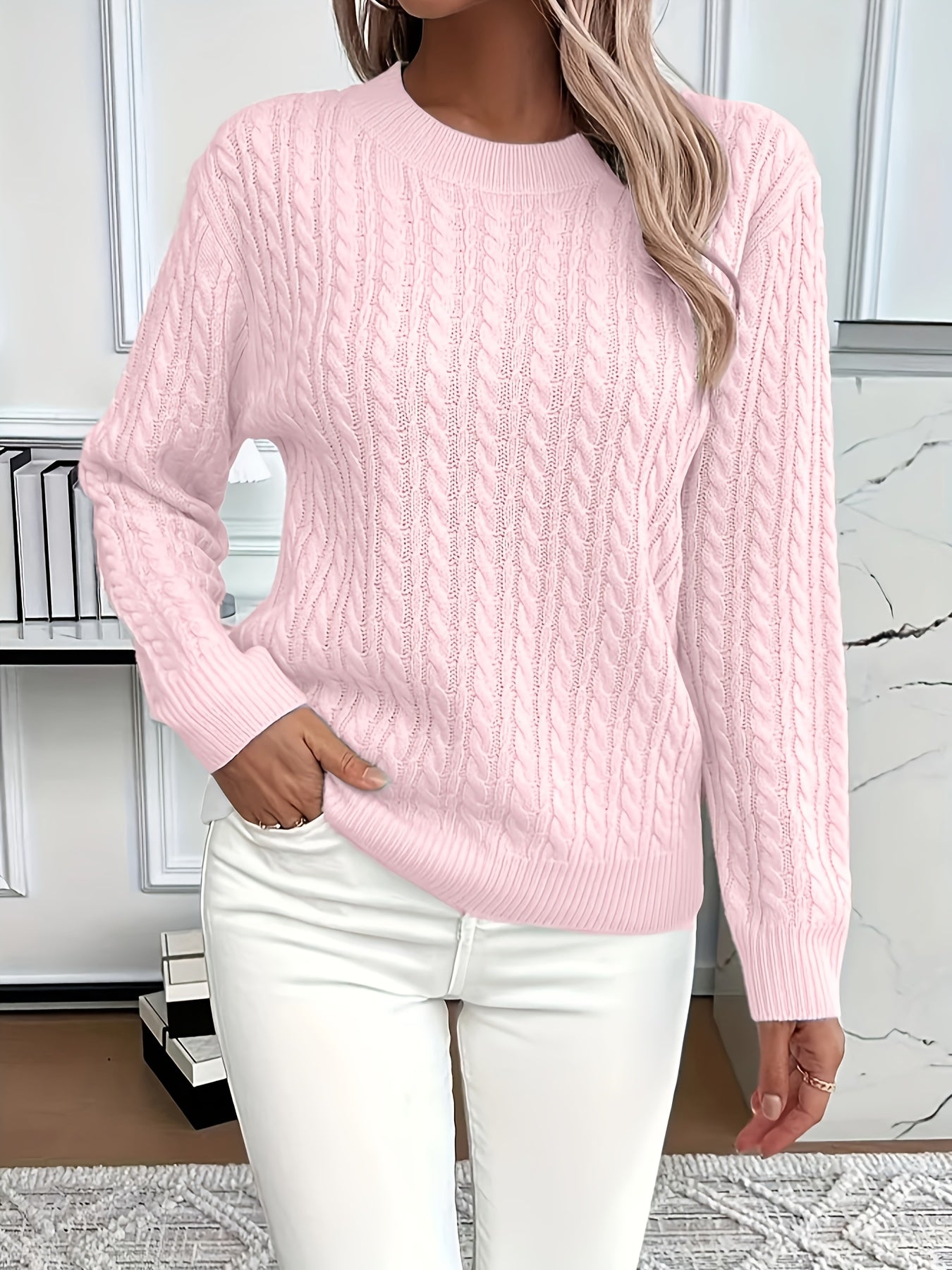 Women's Cable Knit Crew Neck Sweater