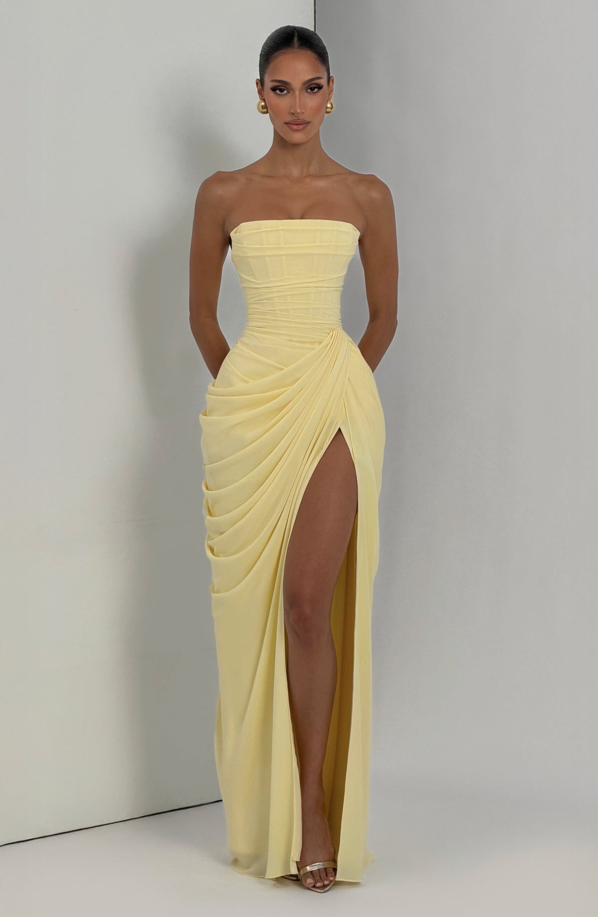 Women's Chiffon Maxi Dress with Corset Bodice
