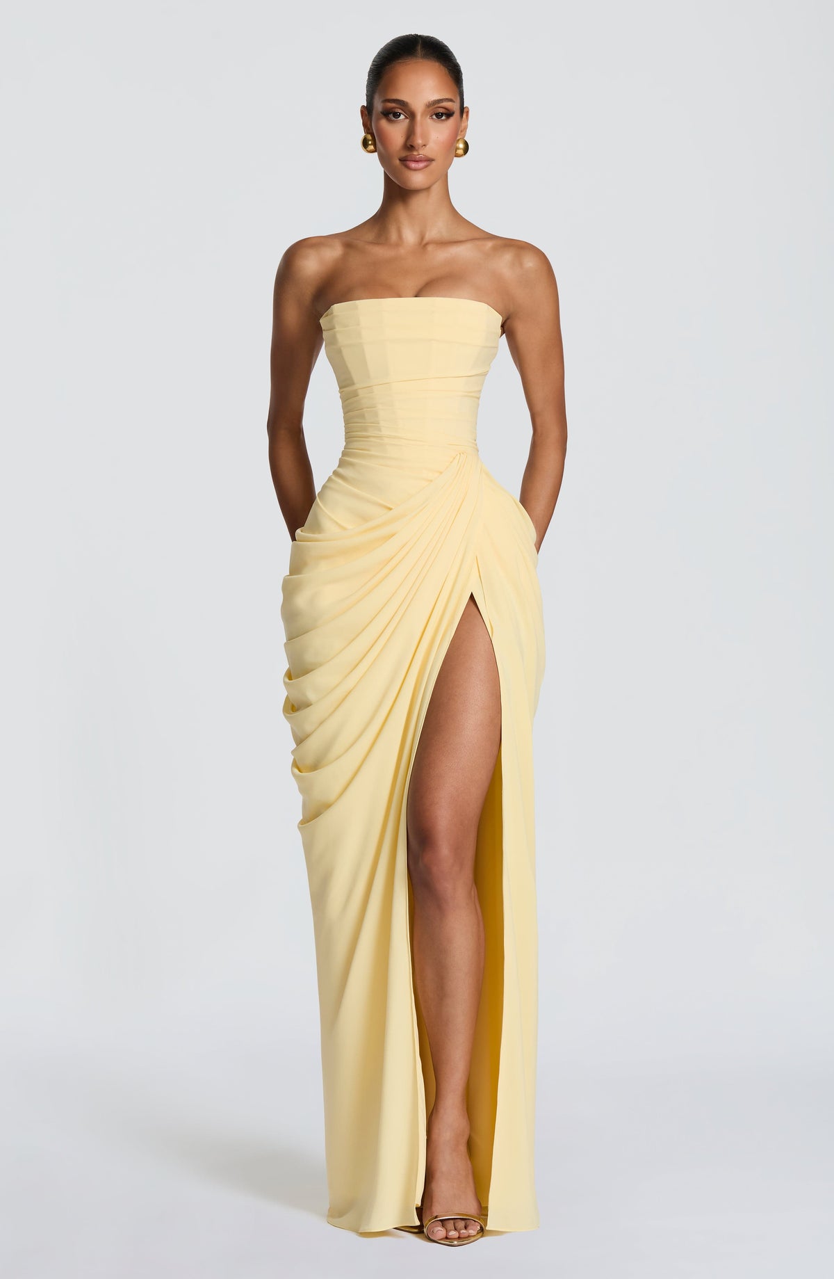 Women's Chiffon Maxi Dress with Corset Bodice