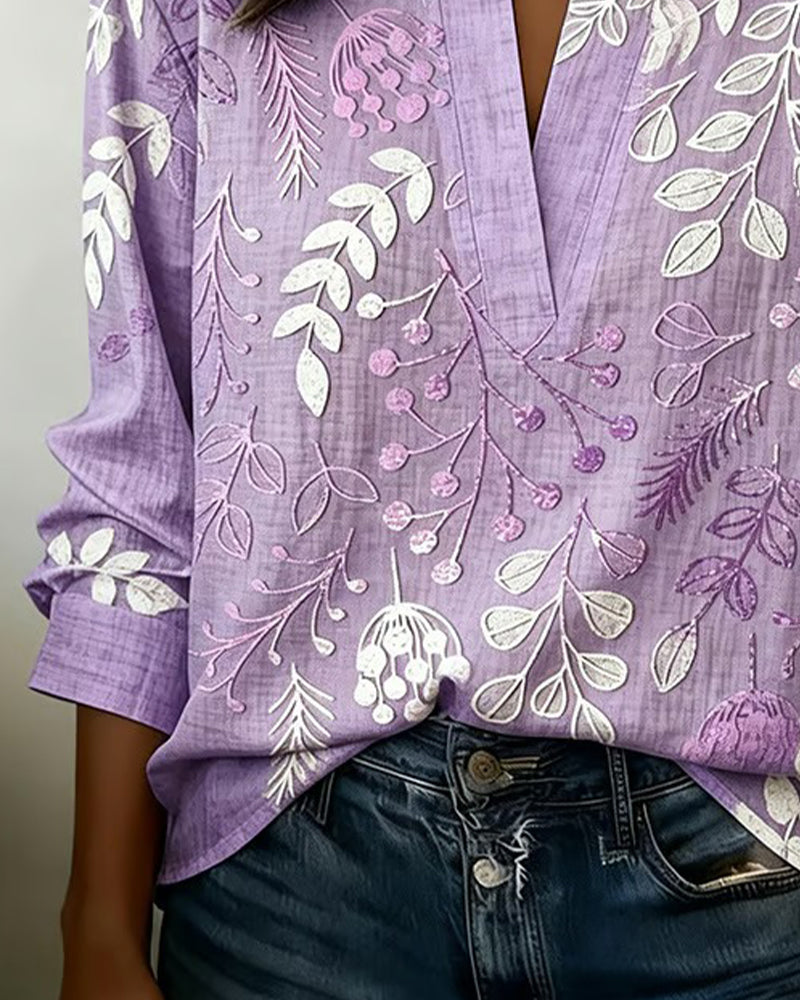 Women's Pastel Floral V-Neck Blouse