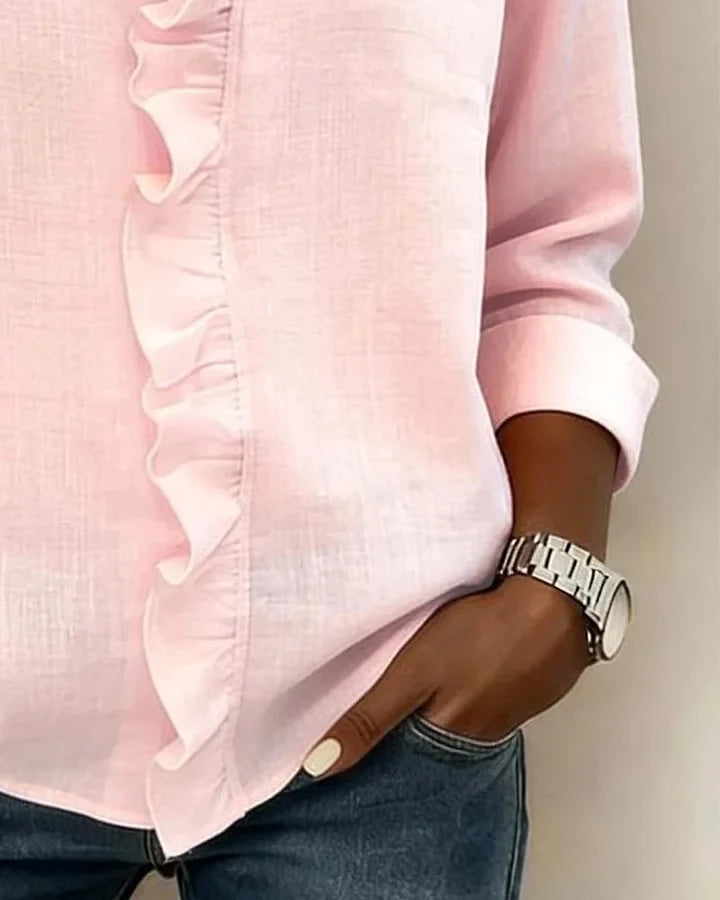 Women's Ruffled V-Neck Long Sleeve Blouse