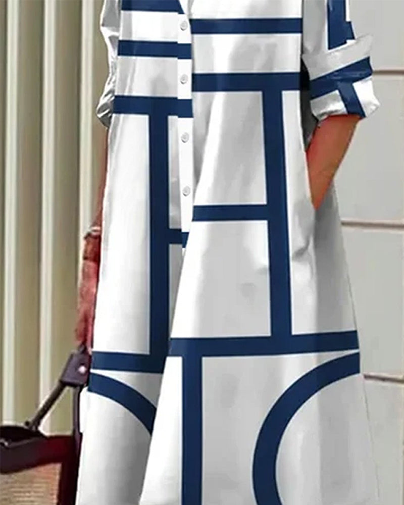 Abito midi da donna con tasche e stampa geometrica