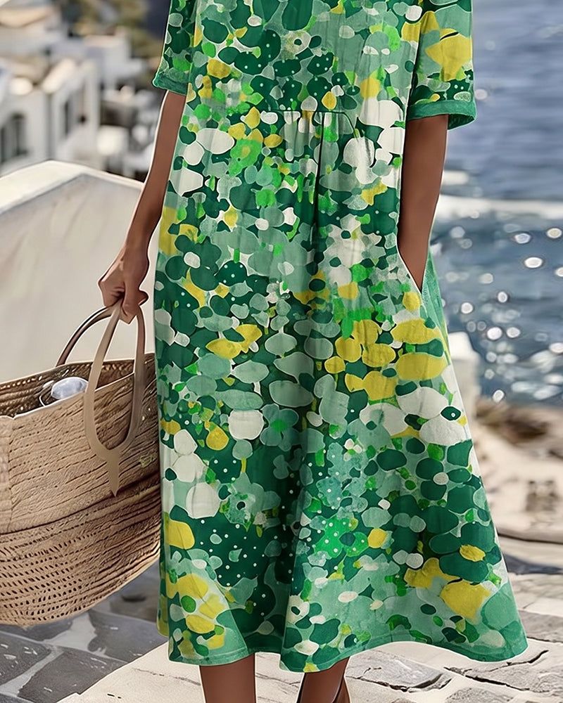 Abito midi da donna con stampa floreale astratta