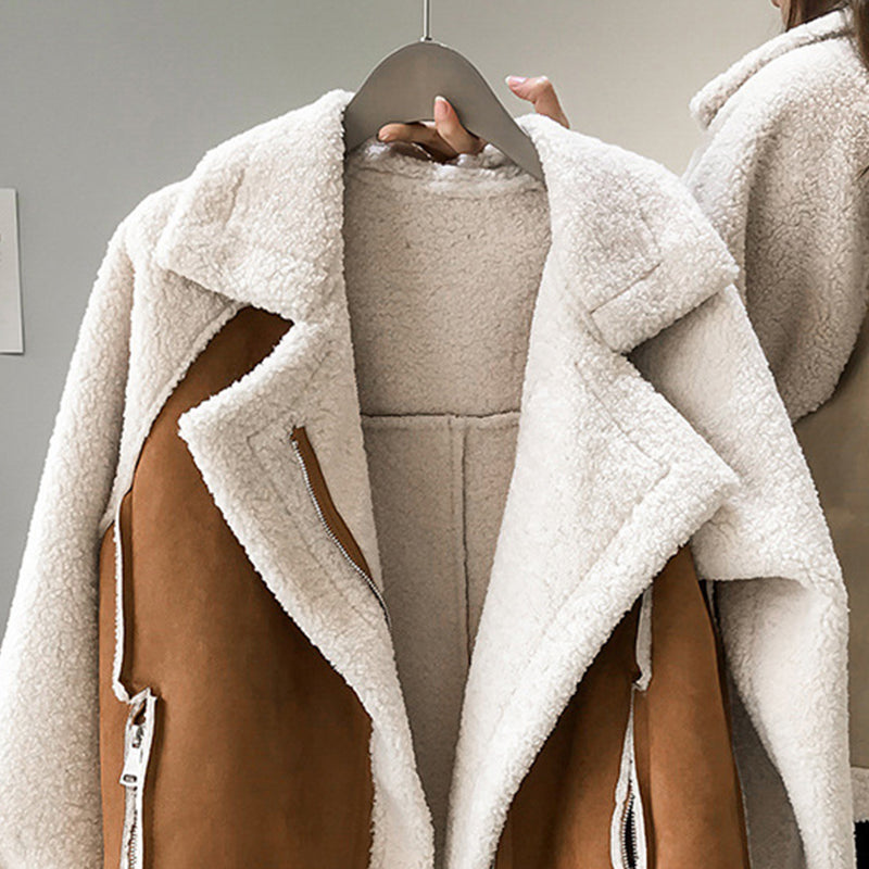Γυναικείο oversized μπουφάν aviator με επένδυση sherpa