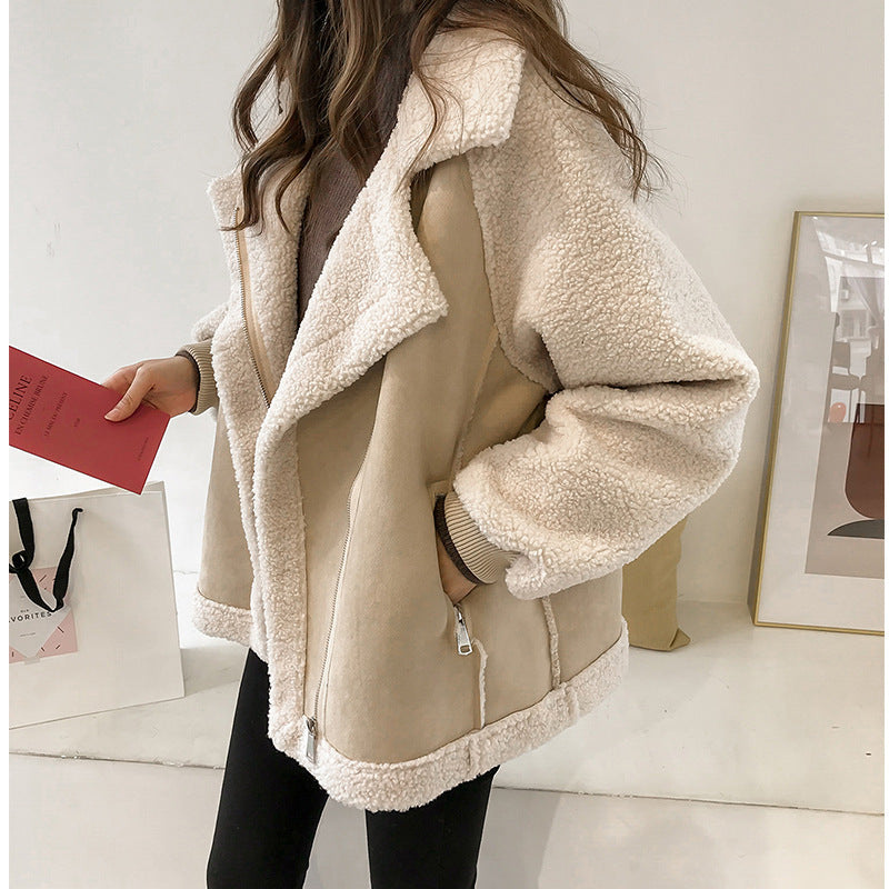 Γυναικείο oversized μπουφάν aviator με επένδυση sherpa