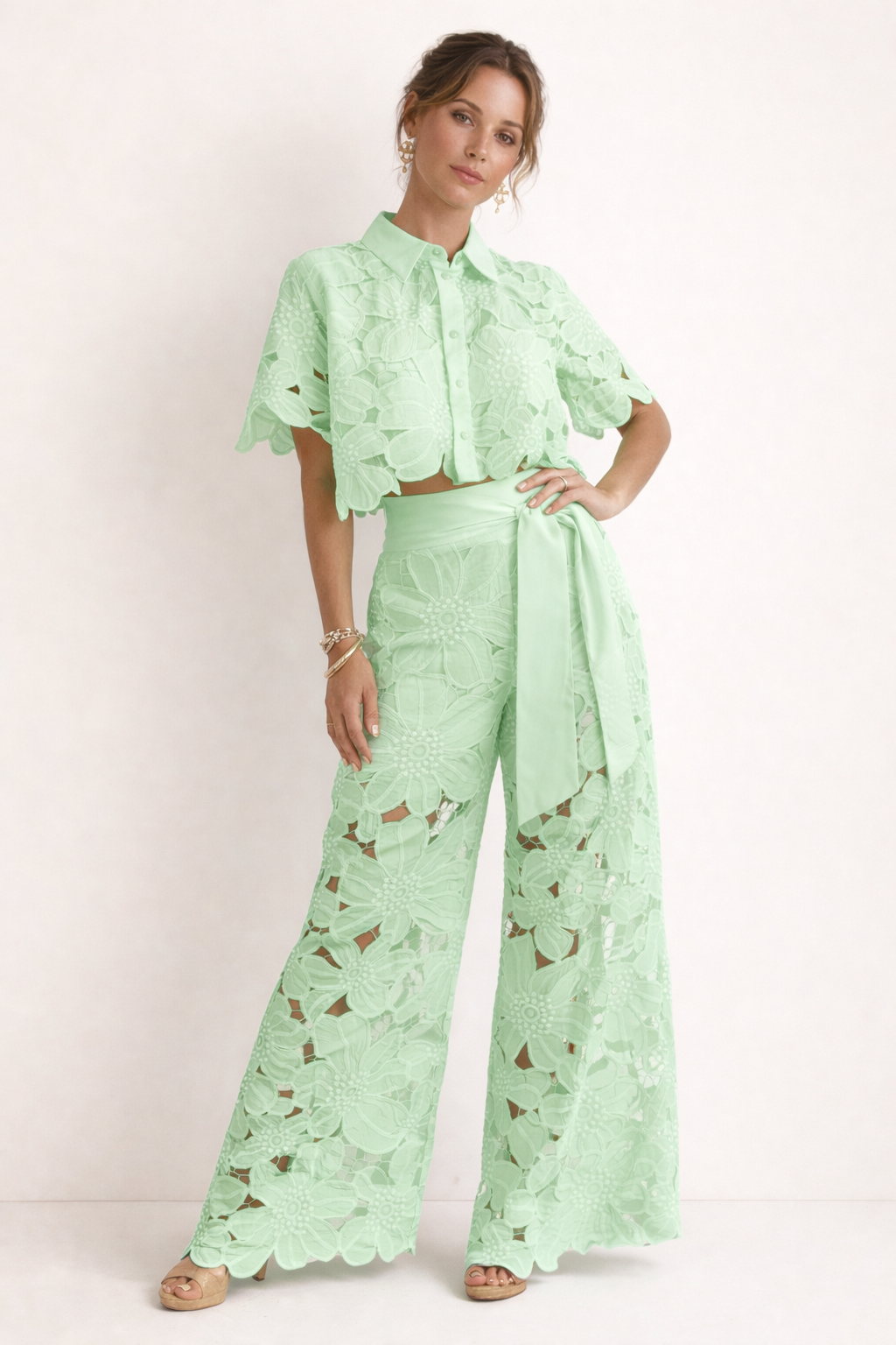 Women's Summer Blouse & Wide Leg Pants Set