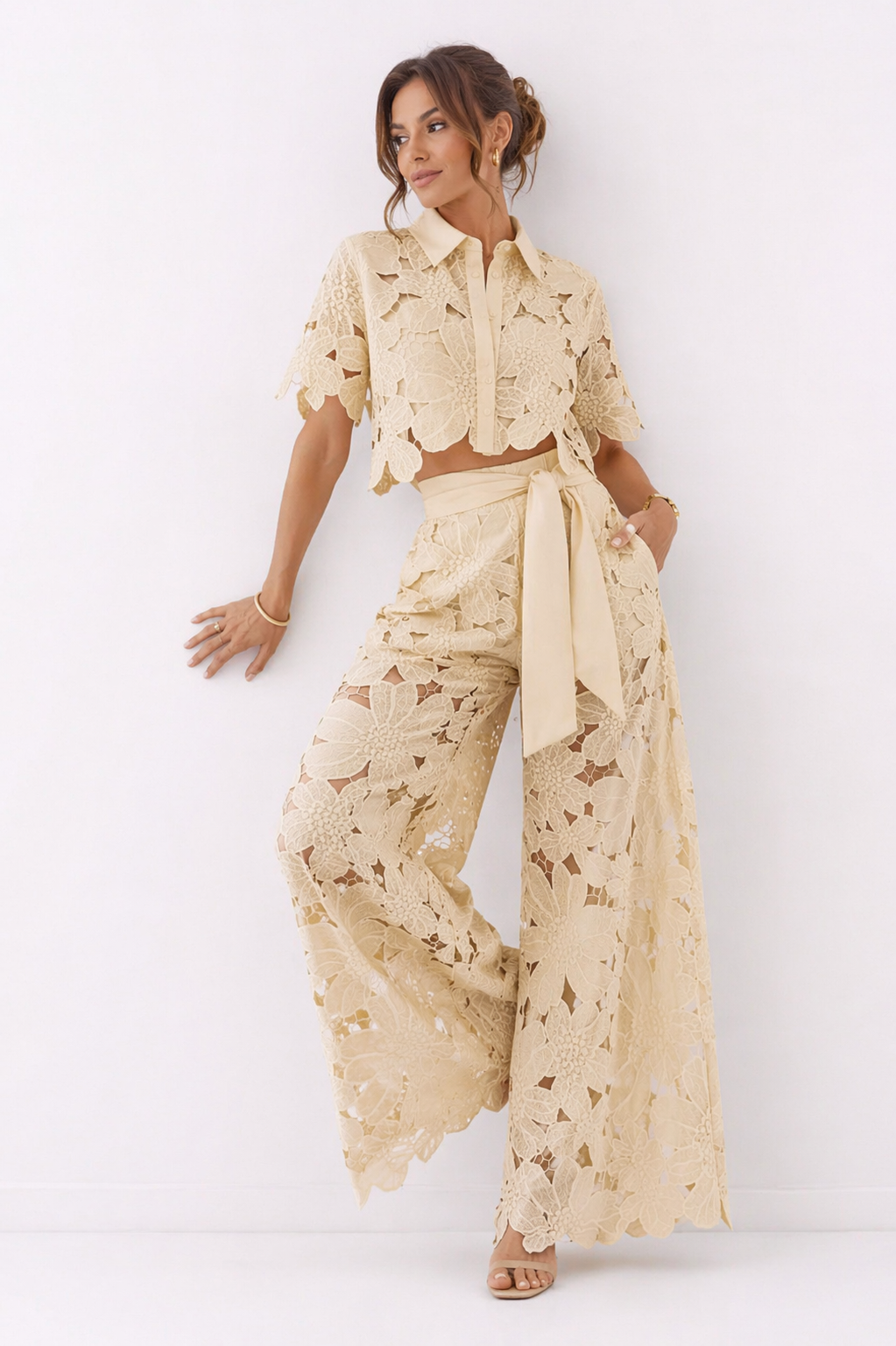 Women's Summer Blouse & Wide Leg Pants Set