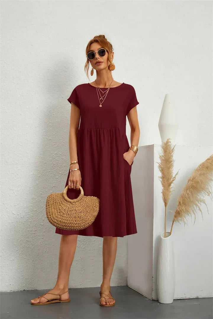 Robe midi décontractée pour femme à manches courtes