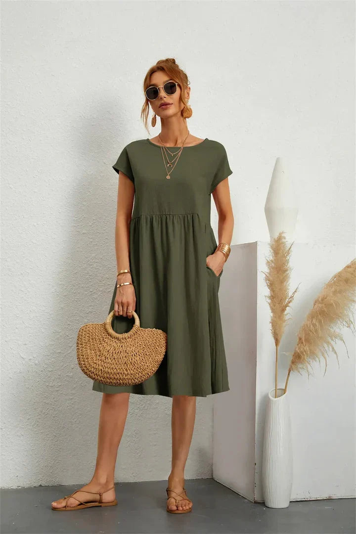 Robe midi décontractée pour femme à manches courtes