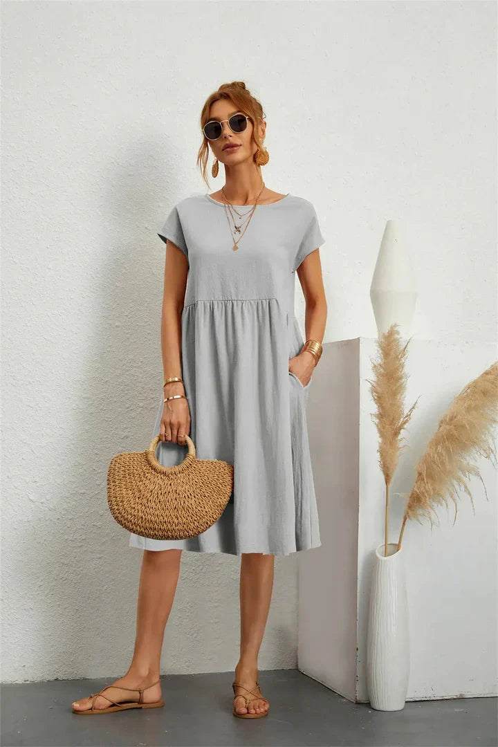 Robe midi décontractée pour femme à manches courtes