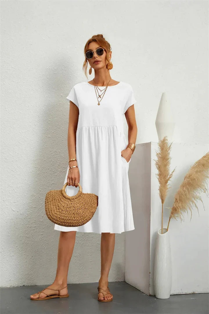 Robe midi décontractée pour femme à manches courtes