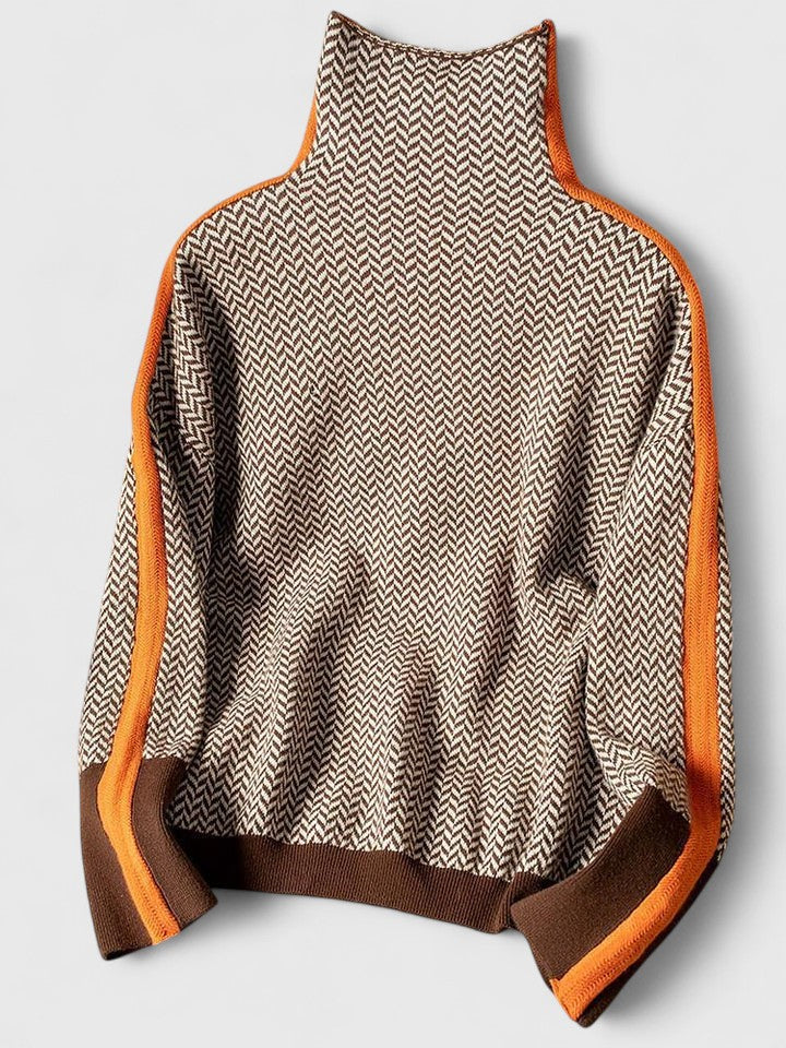 Women's Striped Sweater with High Collar