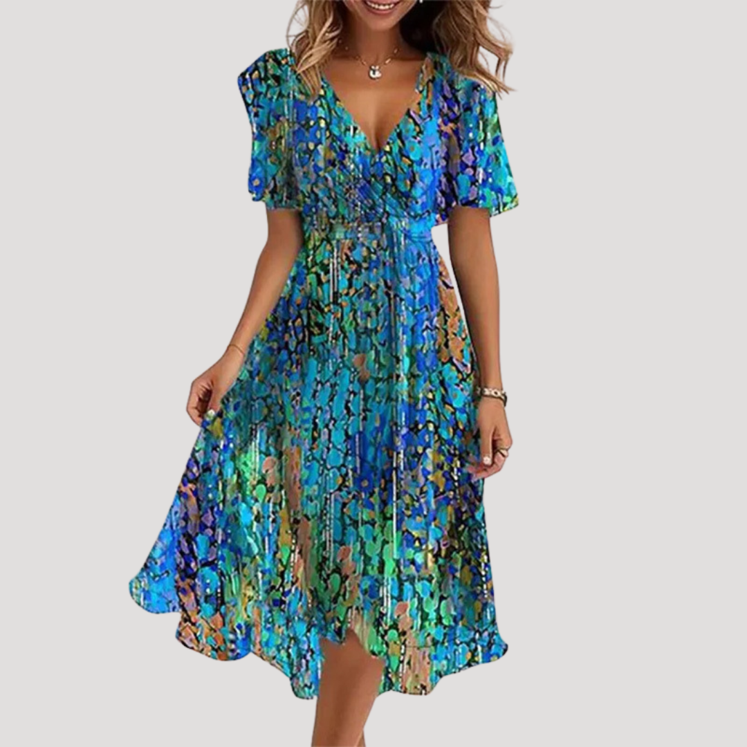 Women's Floral Wrap Midi Dress with Tie Waist