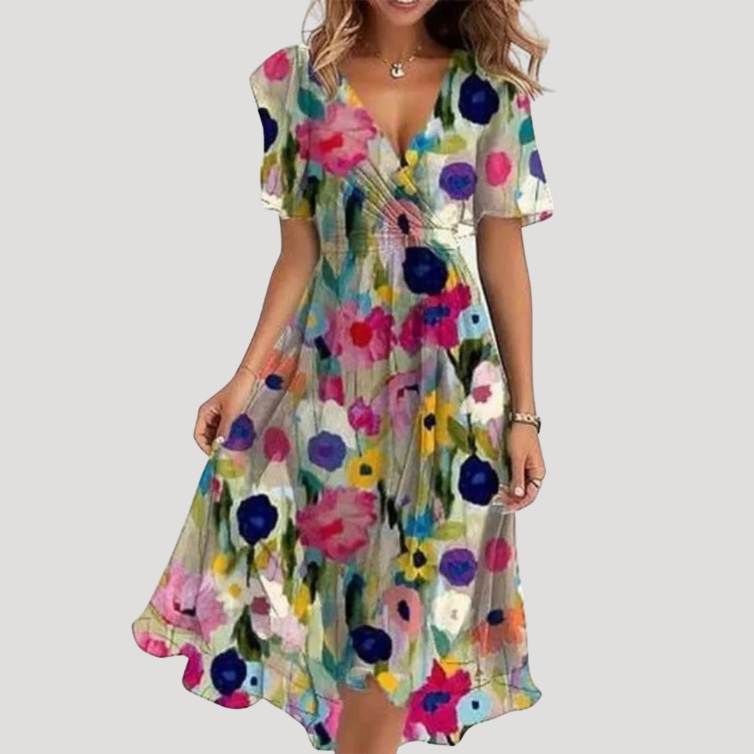 Women's Floral Wrap Midi Dress with Tie Waist
