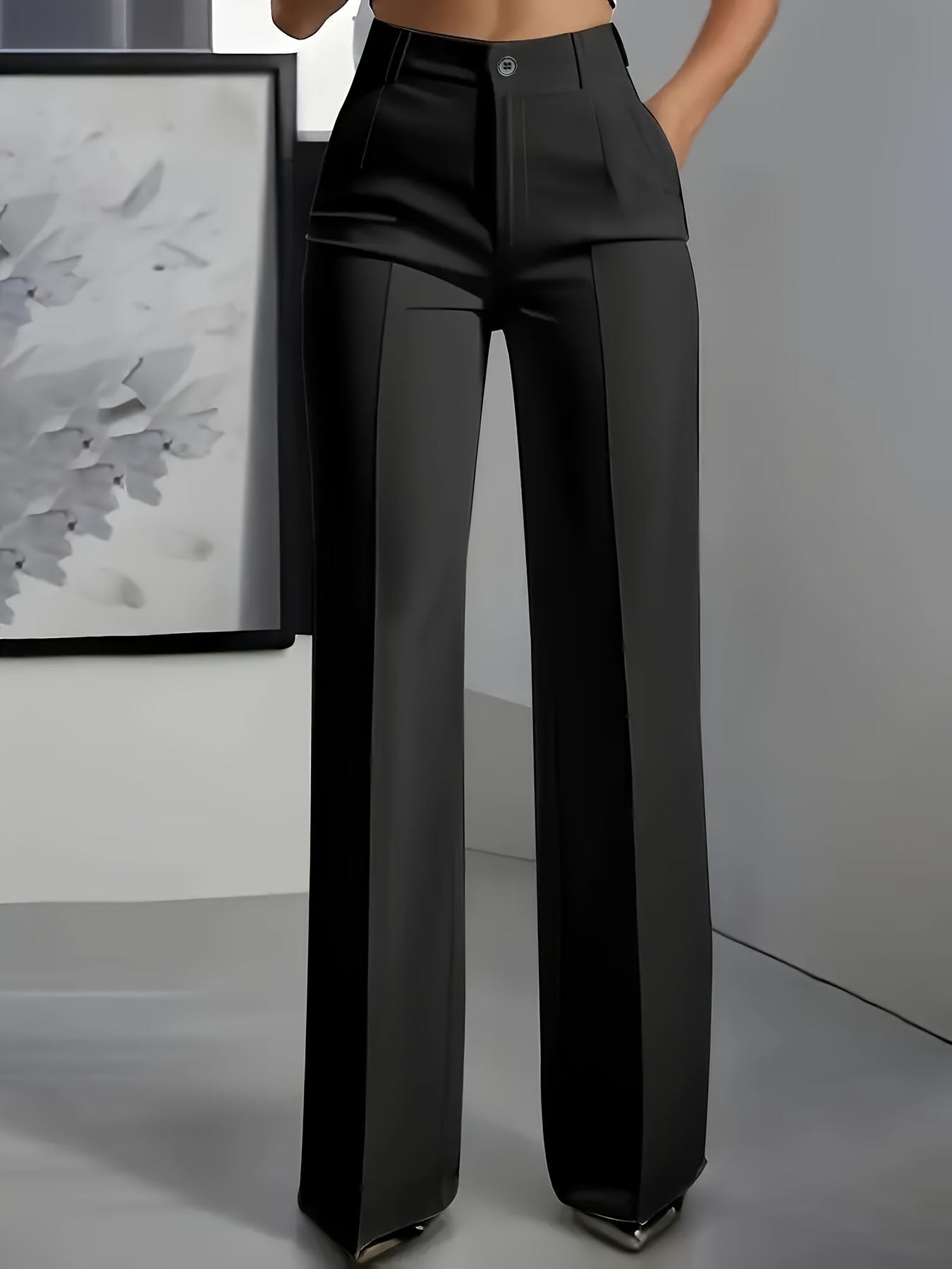 Women's High-Waisted Pants with Elastic Waistband