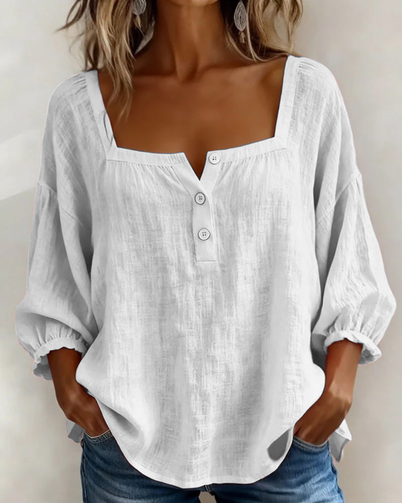 Blusa de mujer con escote cuadrado y mangas abullonadas