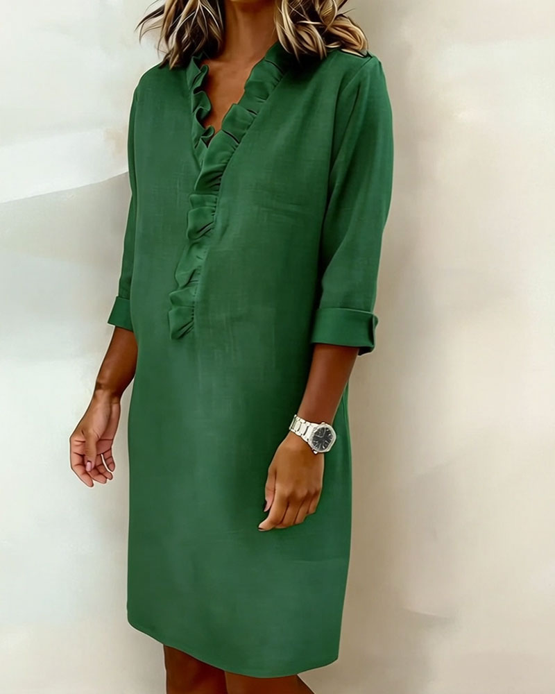 Women's V-Neck Midi Dress with Ruffles