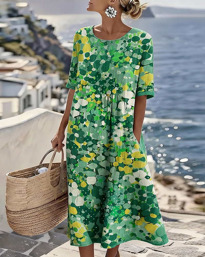 Abito midi da donna con stampa floreale astratta