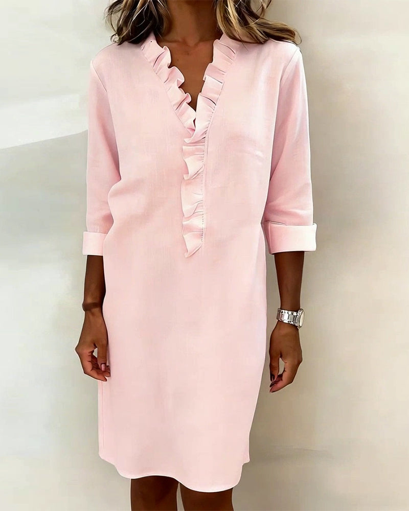 Women's V-Neck Midi Dress with Ruffles