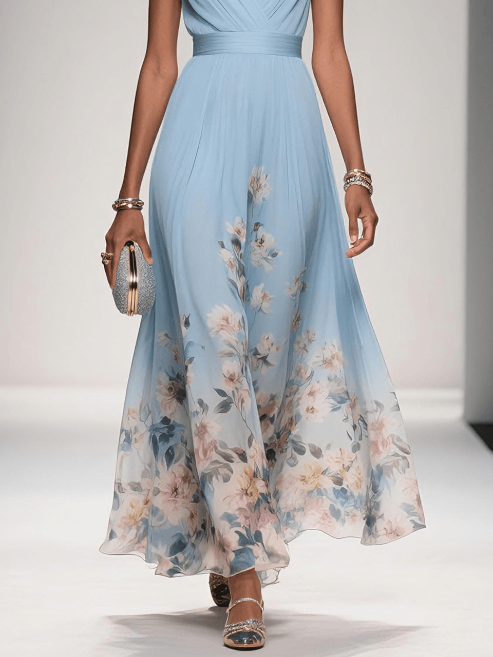 Robe midi fleurie à décolleté plongeant pour femmes