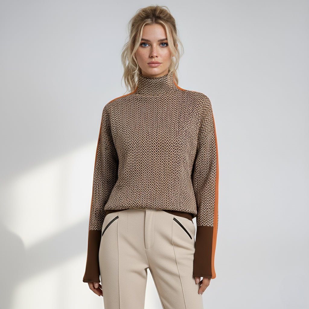 Women's Striped Color Block Turtleneck Sweater