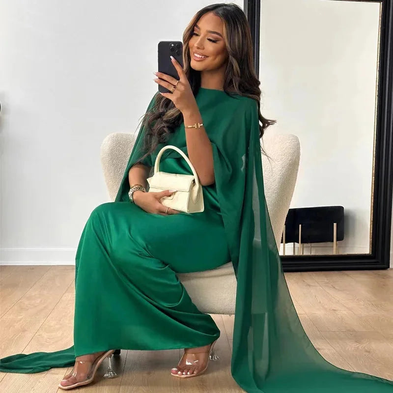 Chic Women's Maxi Cape Dress for Elegant Evening Wear