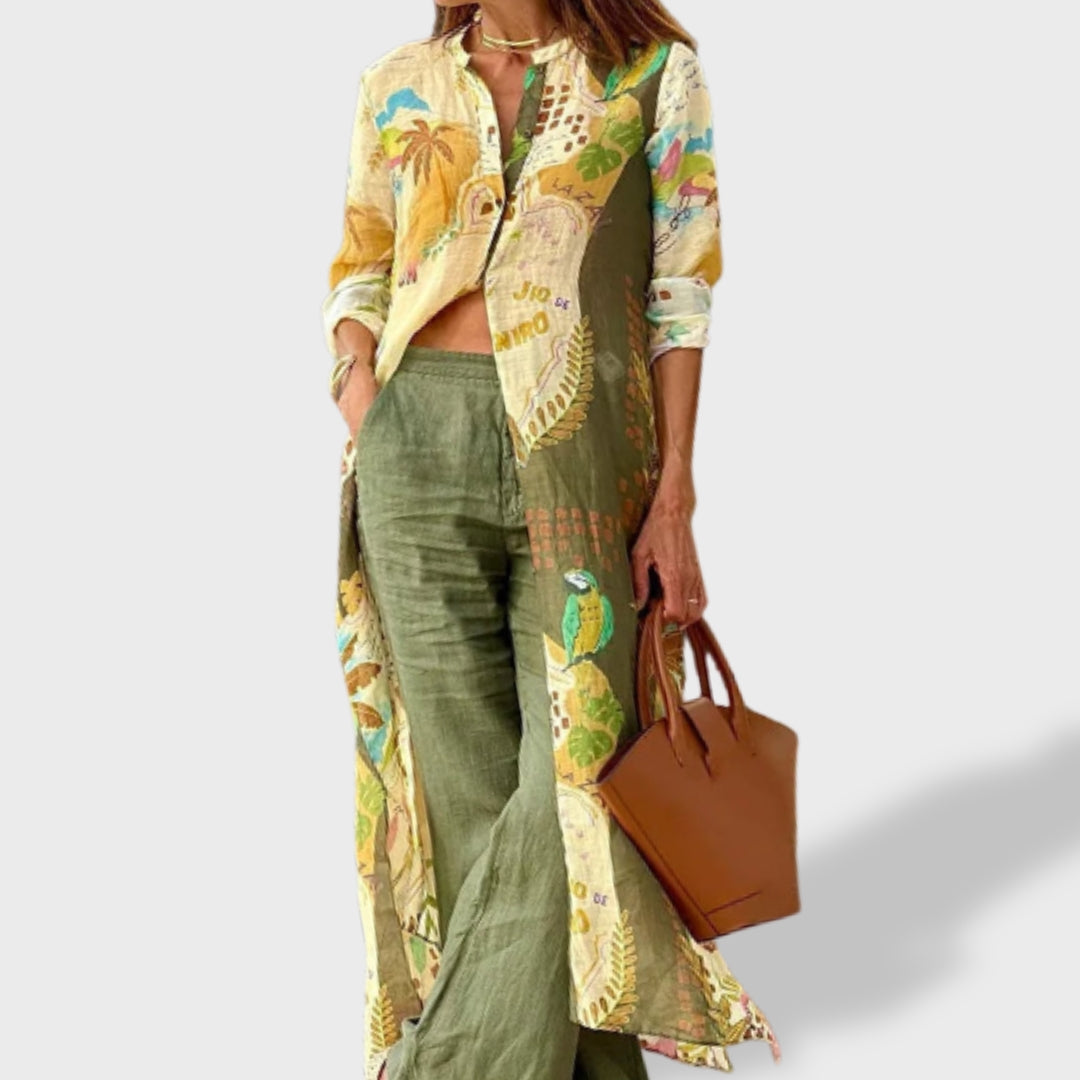 Women's Two-Piece Set with Overshirt and Wide Pants