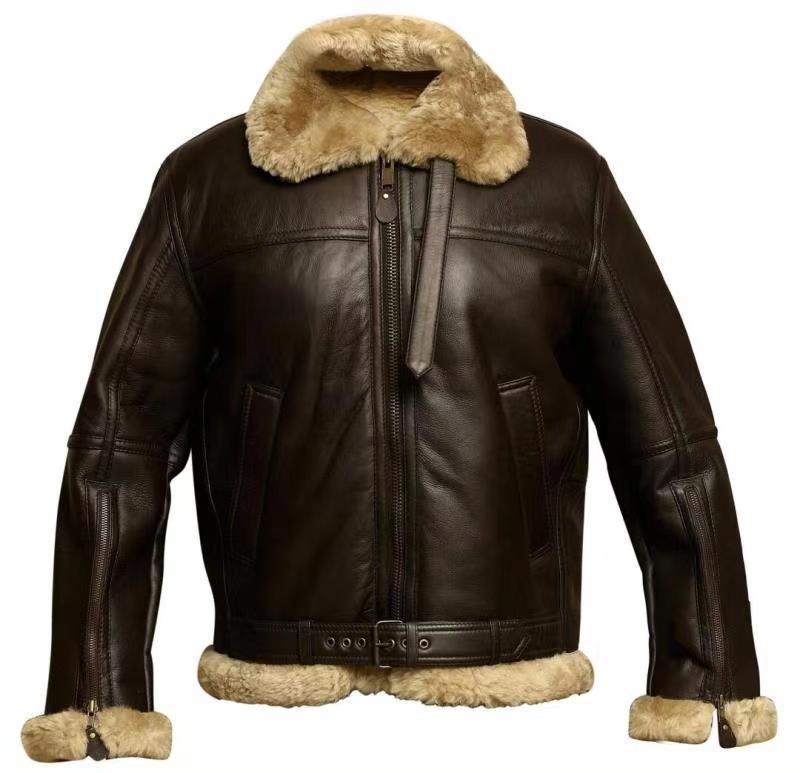 Blouson d’aviateur pour homme doublé en peau lainée, avec col en fausse fourrure