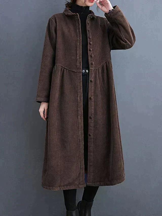Women's Corduroy Button-Front A-Line Midi Dress