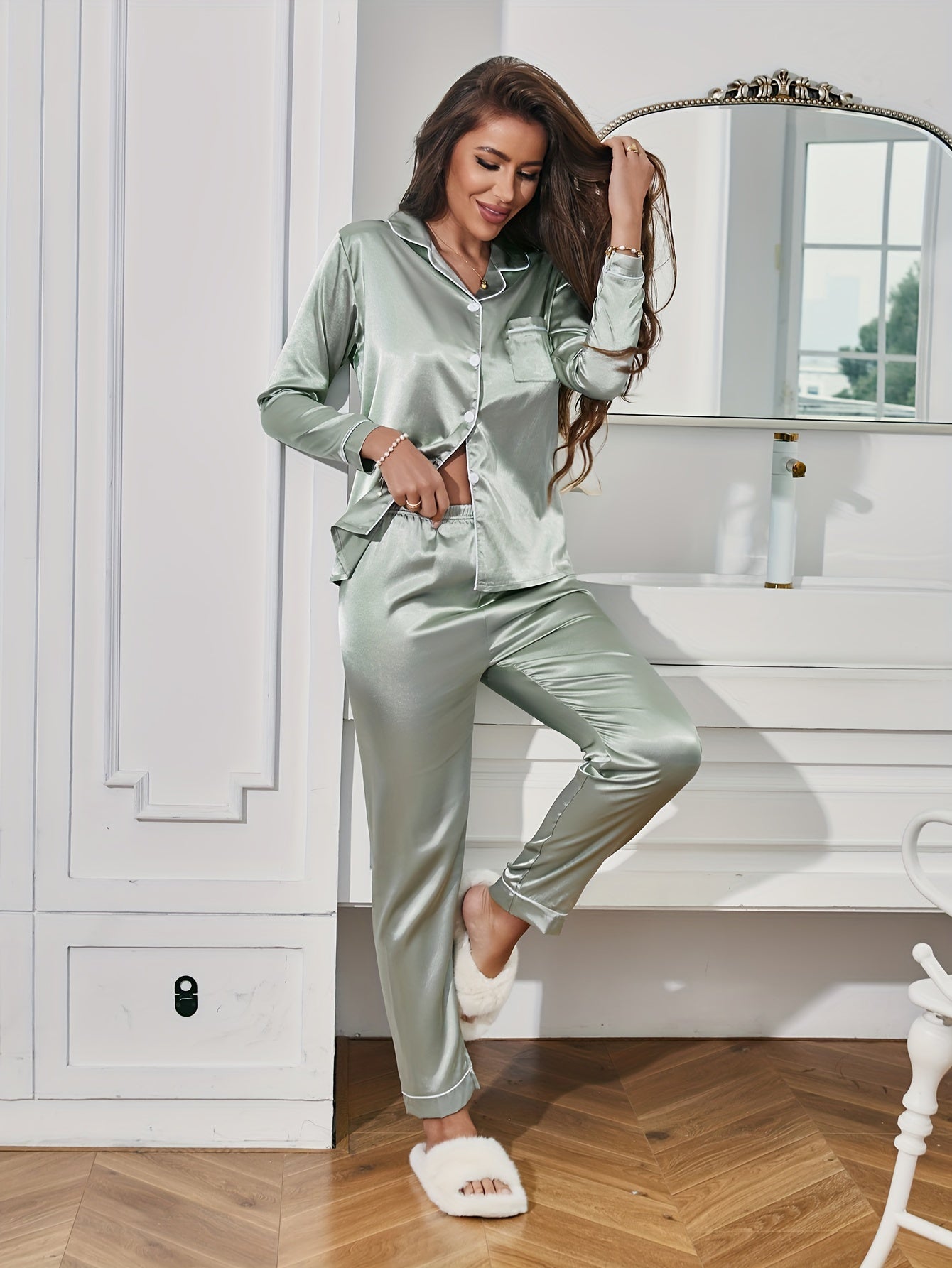 Luxurious Silk Two-Piece Sleepwear Set - Casual Comfort