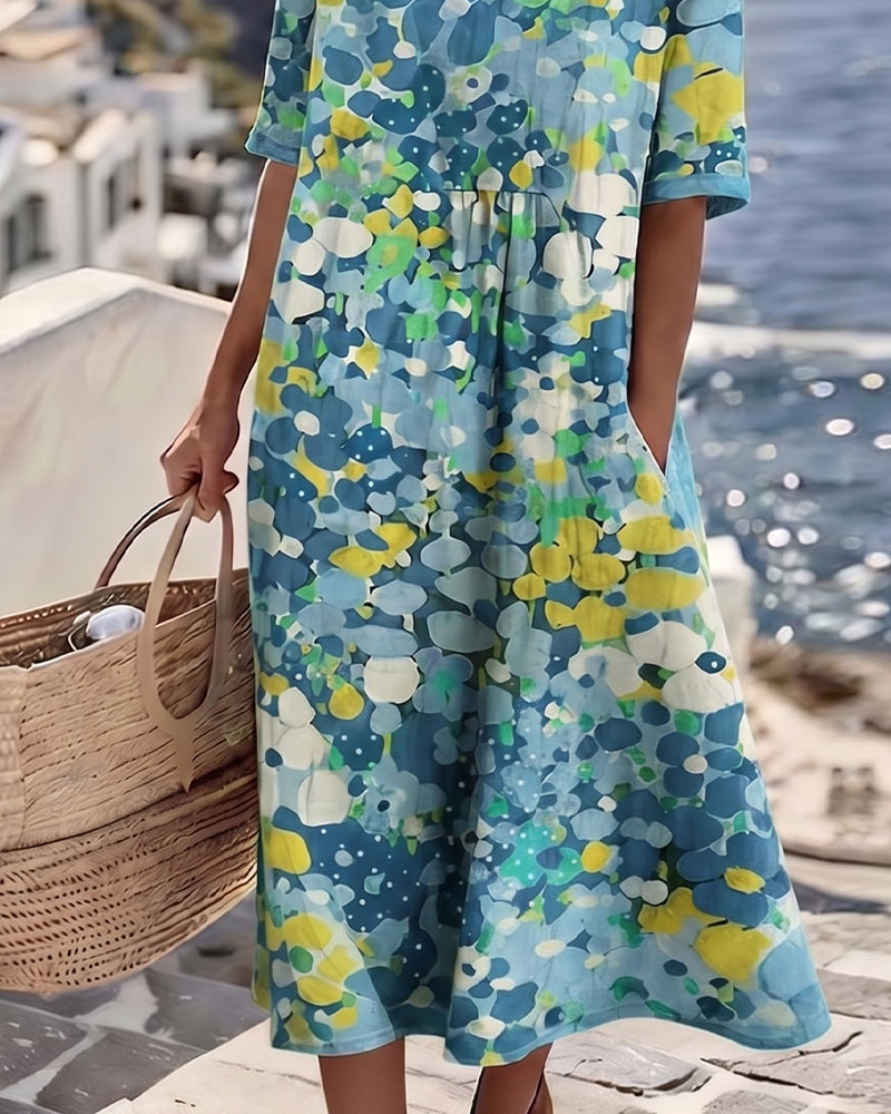 Abito midi da donna con stampa floreale astratta