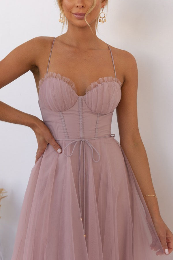 Robe midi en tulle pour femme avec décolleté en cœur