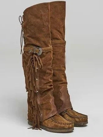 Women's Suede Over-The-Knee Fringe Boots
