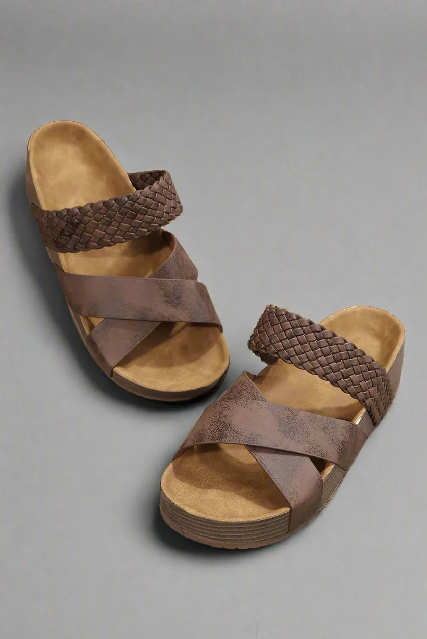 Sandales compensées femme à brides tressées style décontracté confortable