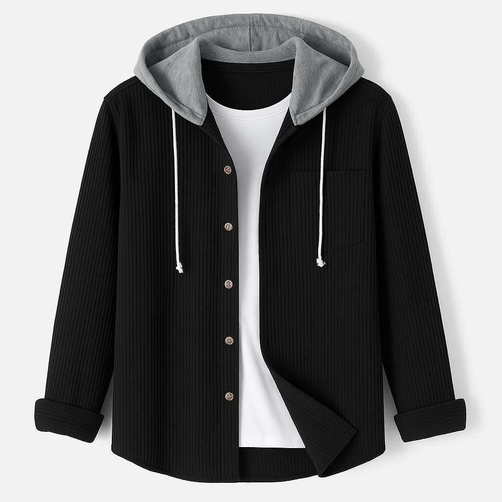 Veste à capuche boutonnée en velours côtelé pour femme