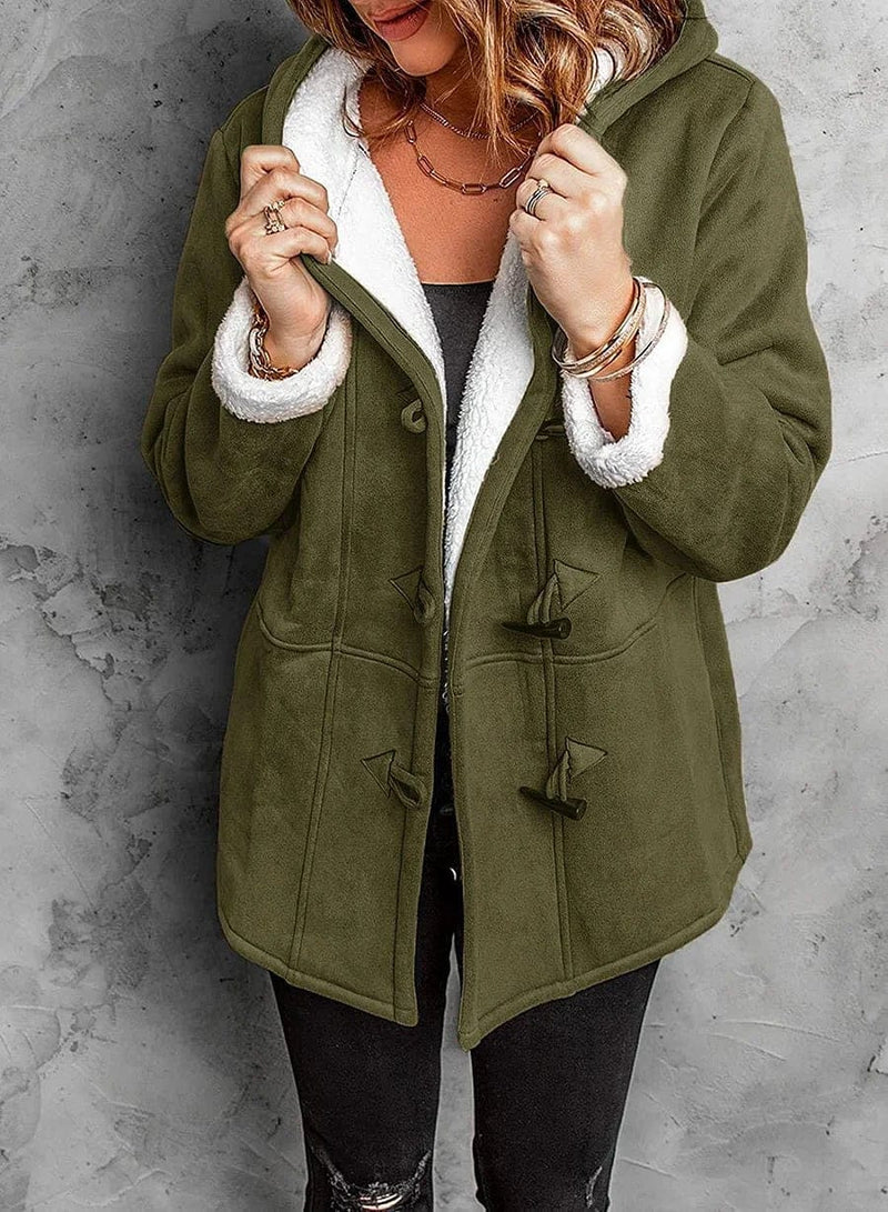 Luxurious Hooded Coat in Plush Cashmere-Like Material