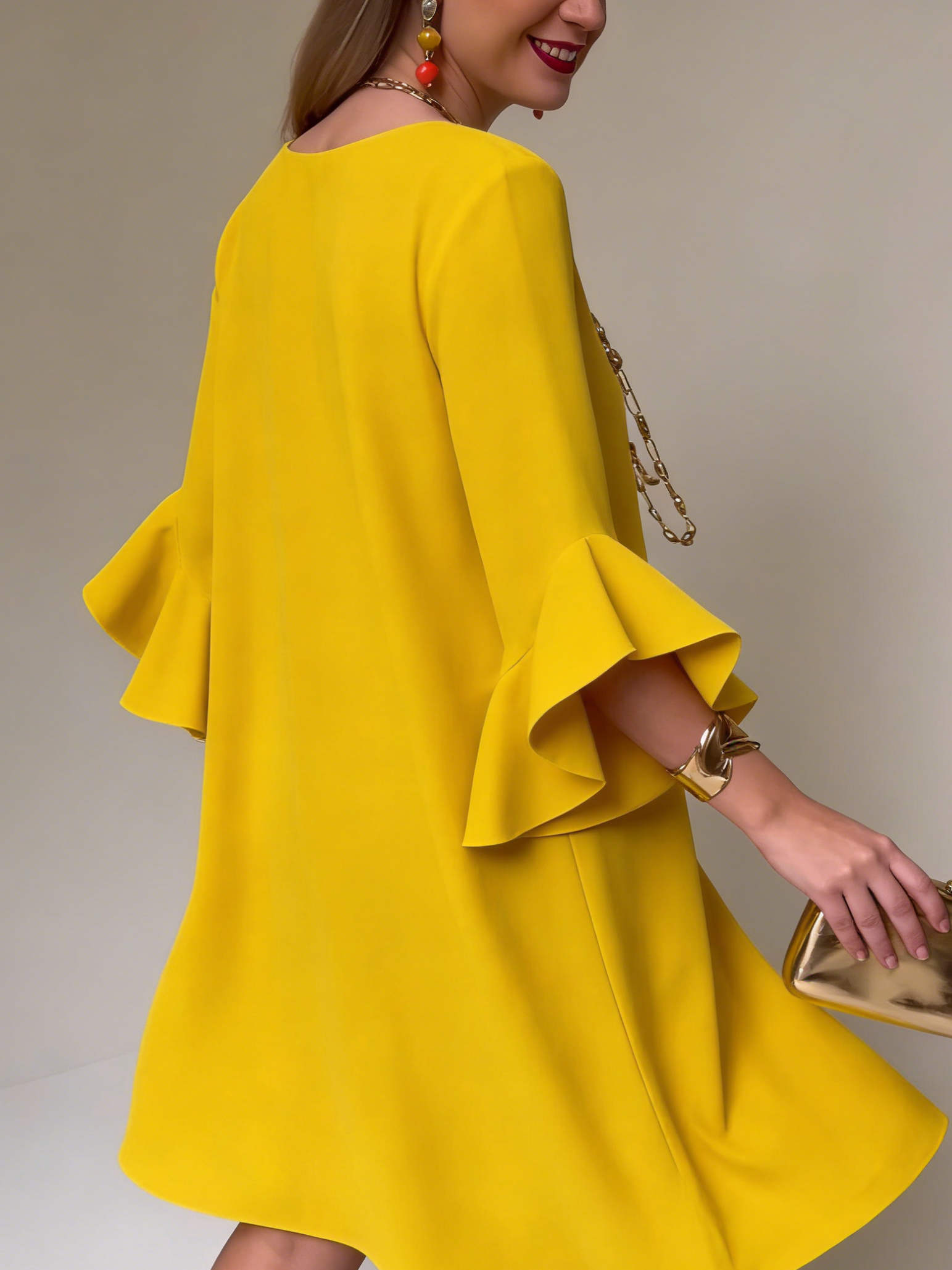 Robe midi fluide pour femme à manches volantées